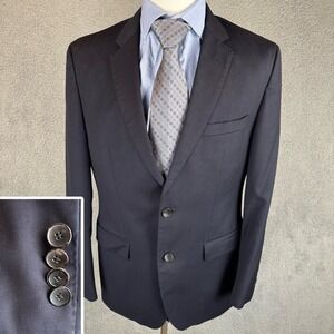 Hugo Boss Blazer Mens 38R Navy Reda Fabric Woven Italy 2 Button Jacket *READ*